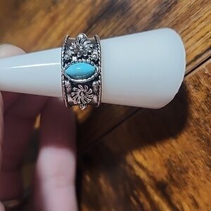 FIRM PRICE Turquoise and Silver Floral Women's Ring Everyday Wear, Party